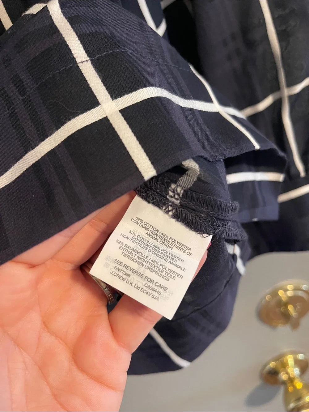 J. Crew Penny Windowpane Navy and White Square-neck Blouse Size‎ 00